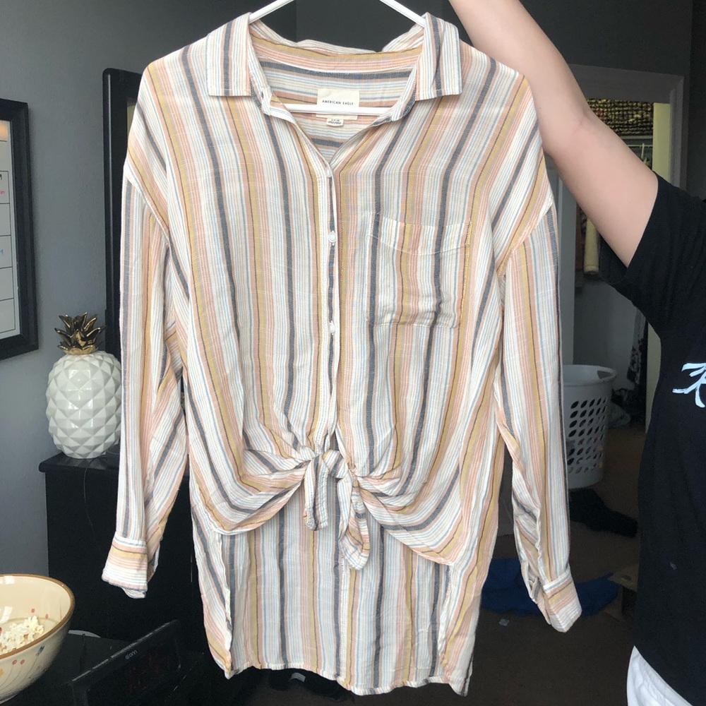 stripped button down with front tie